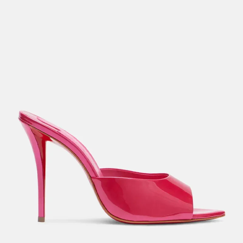 Fishmouth Woman Style Patent Leather High Heels With Thin Heels Pointed Toes Exposed Toes.