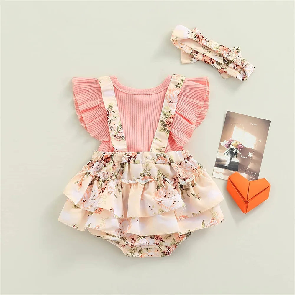 Kids Dress For 0-18 Months Cotton Ruffle Sleeve Cute Butterfly Floral Summer Princess Romper.