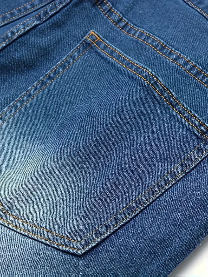 Men'S Distressed Fashion Jeans - Street Style, Comfortable Stretch Denim with Ripped Detail.