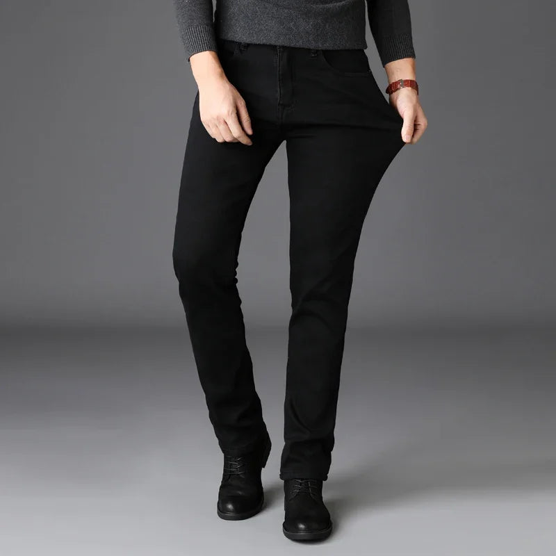 Men Classic Jeans Homme, Man Soft Stretch Black Biker Masculino Denim Pants.