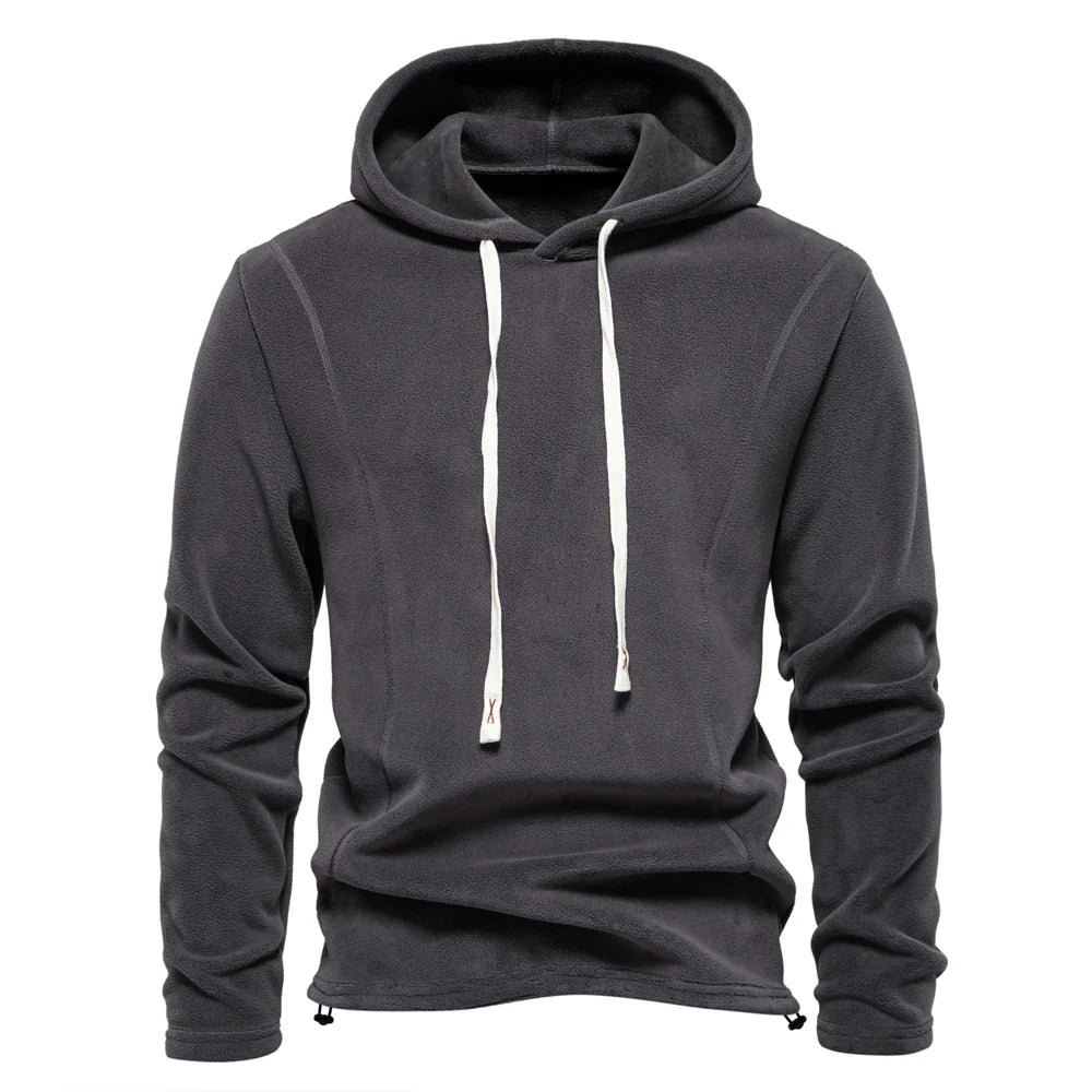 Mens Winter Solid Fleece Hoody with High Quality Drawstring Hat.