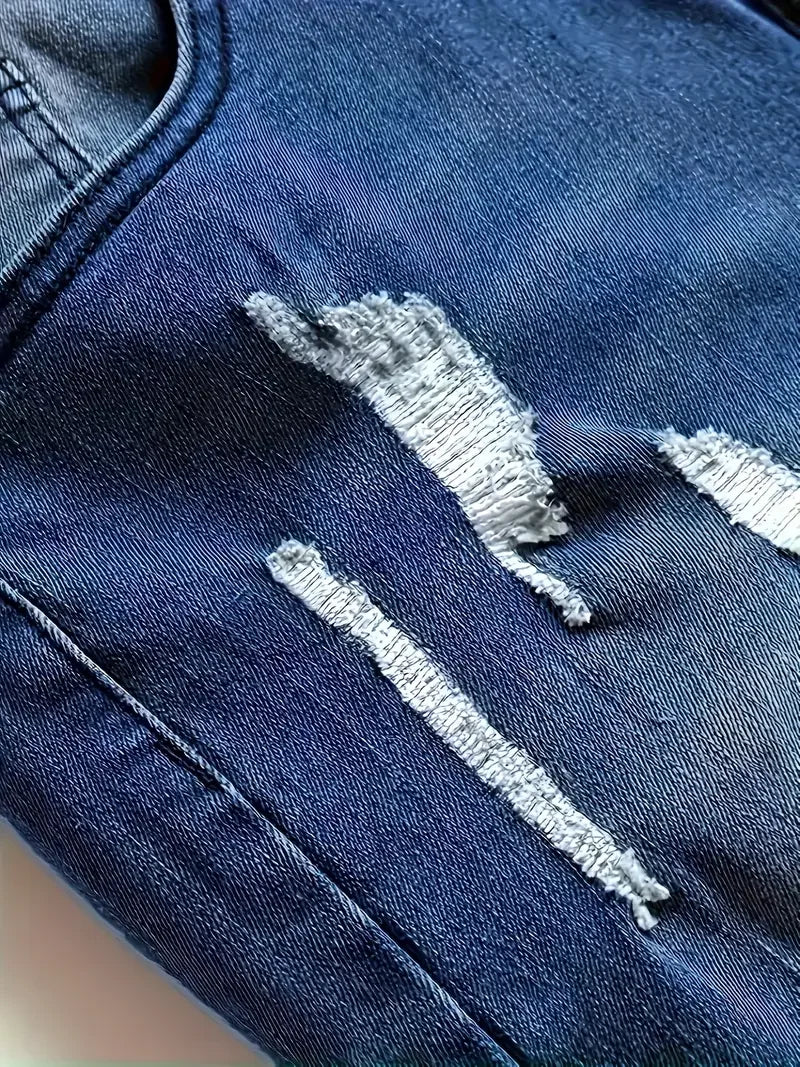 Men'S Distressed Fashion Jeans - Street Style, Comfortable Stretch Denim with Ripped Detail.