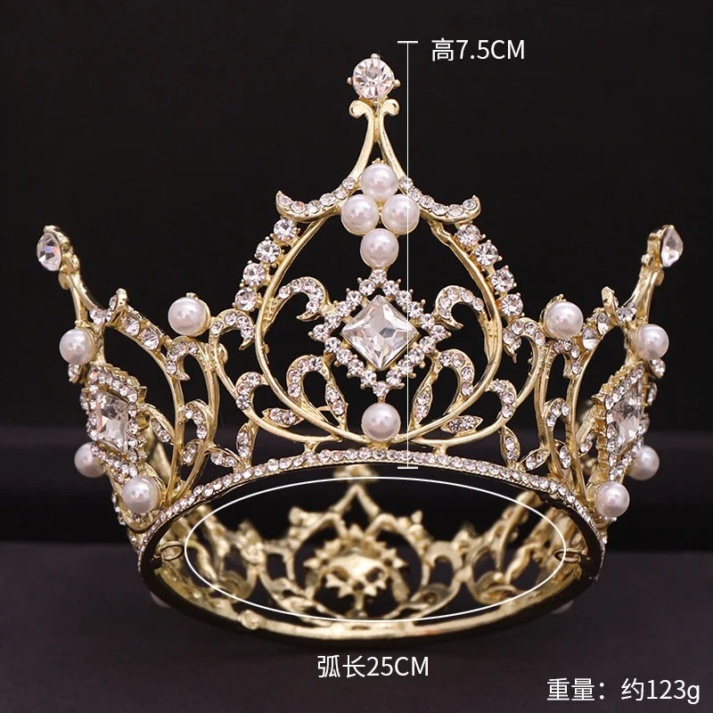 Trendy Gold Color Pearl Crown Wedding Hair Accessories, Jewelry, Rould Tiara Crown.