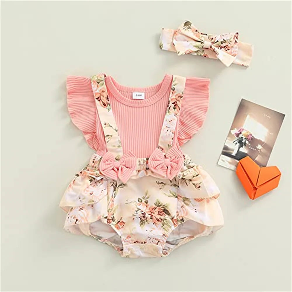Kids Dress For 0-18 Months Cotton Ruffle Sleeve Cute Butterfly Floral Summer Princess Romper.