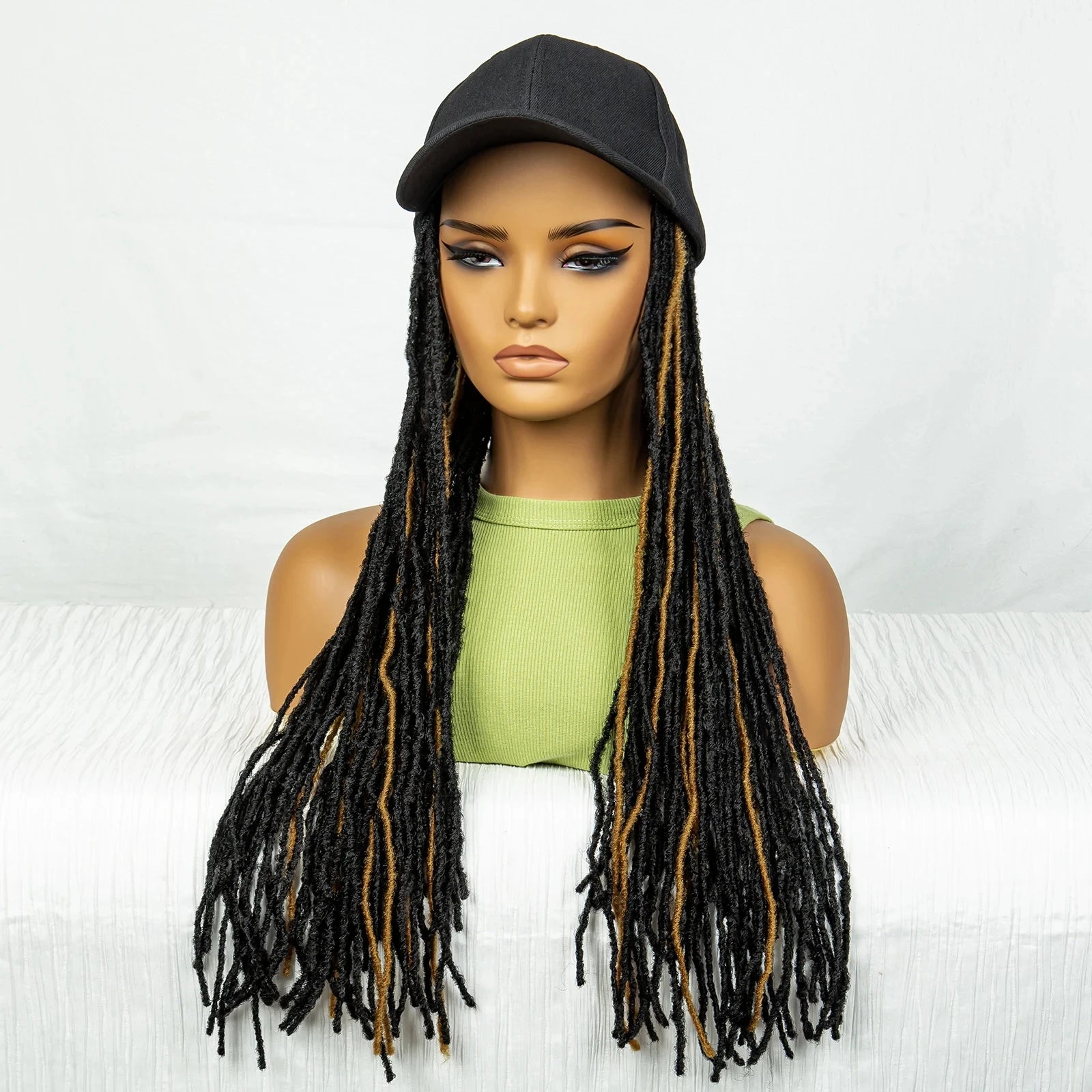 Hat Wig Baseball Cap with Highlight Dreadlocks Braided Wig with 22 In Goddess Locs Crochet.