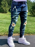 Men'S Distressed Fashion Jeans - Street Style, Comfortable Stretch Denim with Ripped Detail.