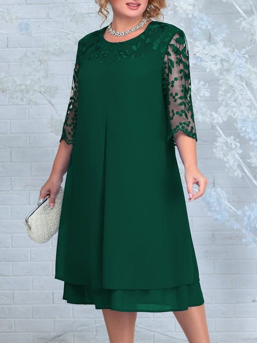 Plus Size Summer Dress, New Fashion Embroidery Patchwork Elegant,Curvy Dresses.