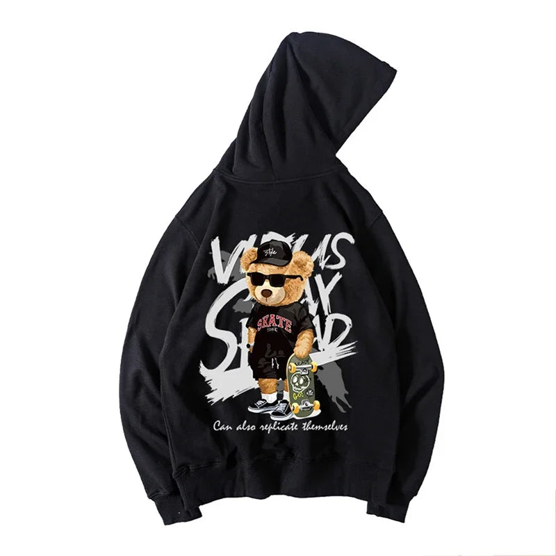 Skate Bear Anime Print Hoodies Men and Women Oversize Streetwear Harajuku Fasion Casual Hooded Sweatshirt y2k Hoodie Clothes