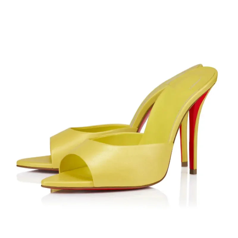 Fishmouth Woman Style Patent Leather High Heels With Thin Heels Pointed Toes Exposed Toes.