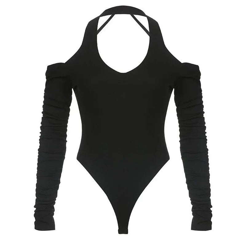 Women Sexy Black Halter Backless Tops.
