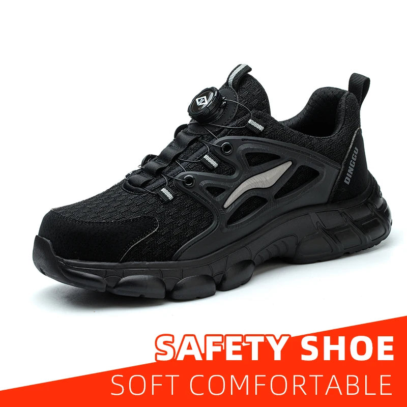 Breathable Woven Knit Industrial Construction Sneakers Industrial And Construction Site protective Safety shoes with Metal toe cap.