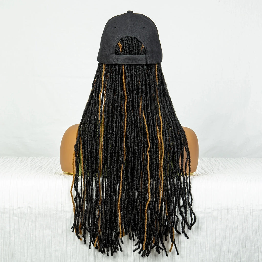 Hat Wig Baseball Cap with Highlight Dreadlocks Braided Wig with 22 In Goddess Locs Crochet.