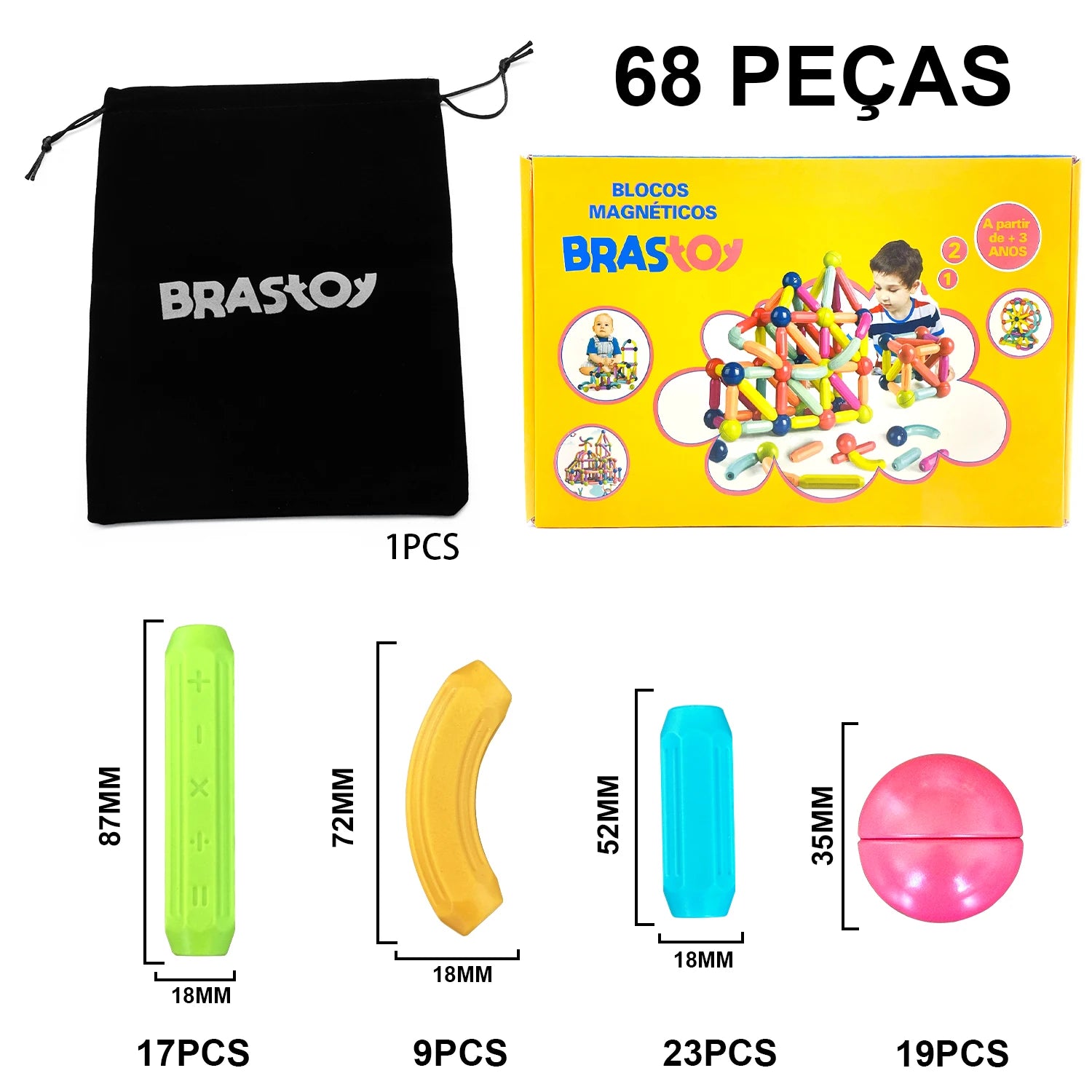 Magnetic Building Blocks Magnetic 68PCS Magnet Set Ball Rods Montessori Rod Educational Toys For Children