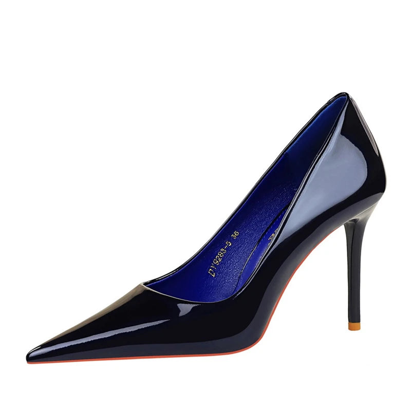 Sexy Fashion Simple Slim High Heels, Patent Leather Shallow Mouth Pointed.
