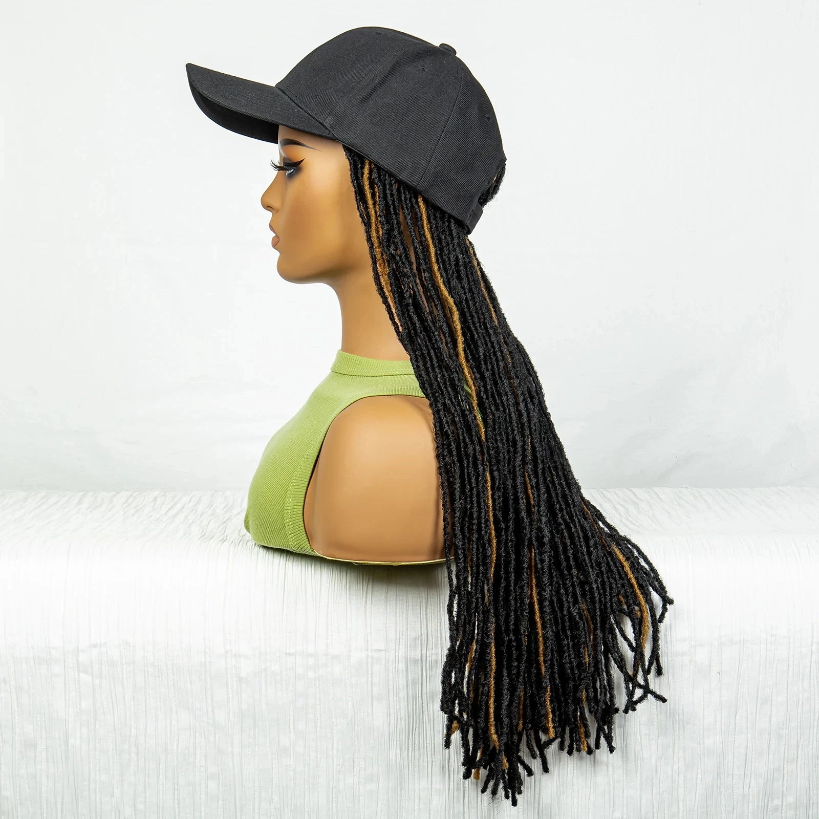 Hat Wig Baseball Cap with Highlight Dreadlocks Braided Wig with 22 In Goddess Locs Crochet.