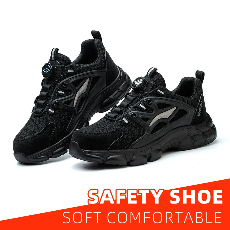 Breathable Woven Knit Industrial Construction Sneakers Industrial And Construction Site protective Safety shoes with Metal toe cap.