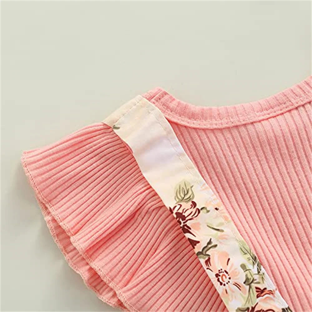 Kids Dress For 0-18 Months Cotton Ruffle Sleeve Cute Butterfly Floral Summer Princess Romper.