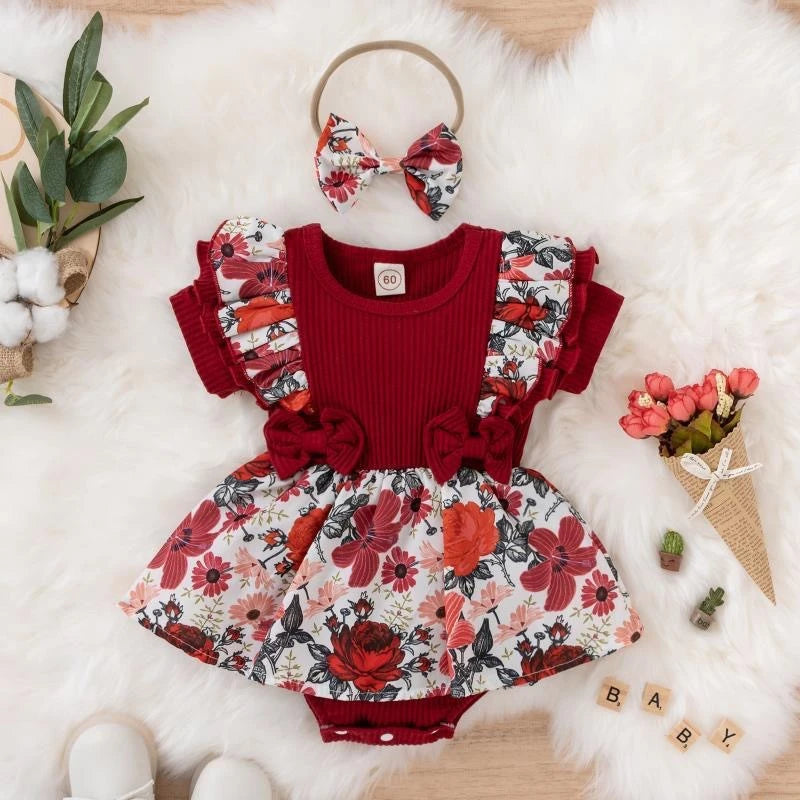 Kids Dress For 0-18 Months Cotton Ruffle Sleeve Cute Butterfly Floral Summer Princess Romper.