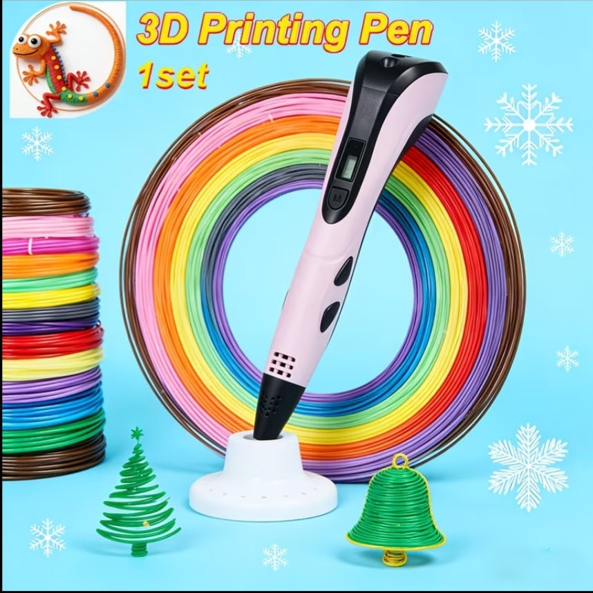 3D Printing Pen Set – 6-Color PLA Filament, LCD Display & Finger Sleeves