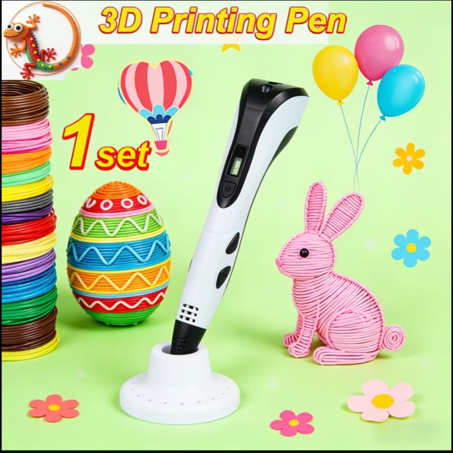 3D Printing Pen Set – 6-Color PLA Filament, LCD Display & Finger Sleeves