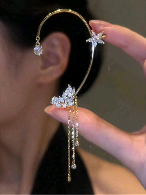 1pc Elegant Delicate Golden Butterfly Rhinestone Left Ear Cuff Earring.