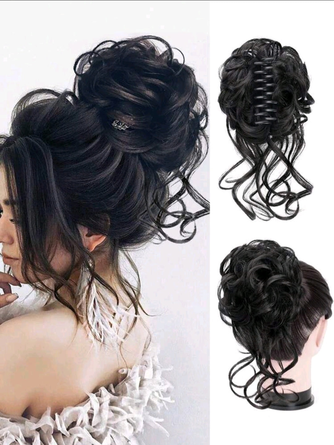 Women Messy Wavy Messy Bun Hair Piece (Black)