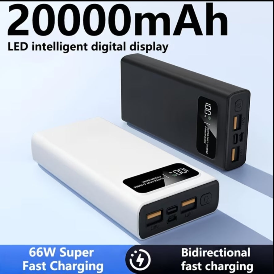 20000mAh Portable Charger Power Bank | 66W Super Fast Charging | LCD Display | Dual USB + USB-C