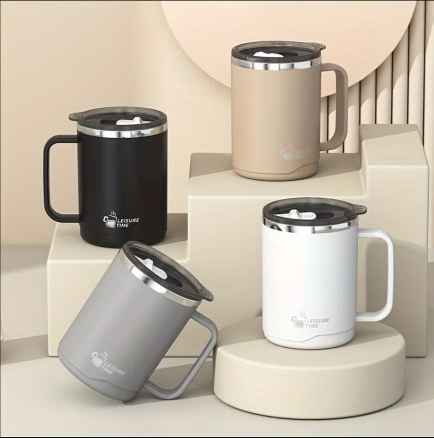 Leisure Time Insulated Stainless Steel Mug with Lid – 410ml