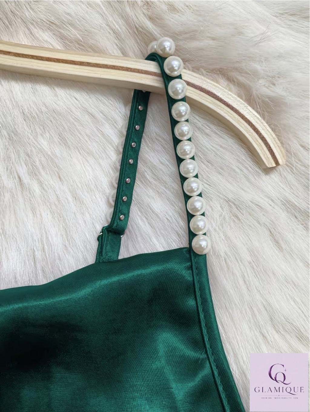 Emerald Pearl-Strap Satin Maxi Dress