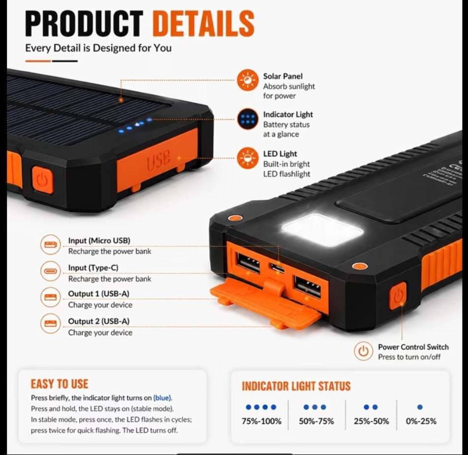 Solar Power Bank – Power Anywhere, Anytime