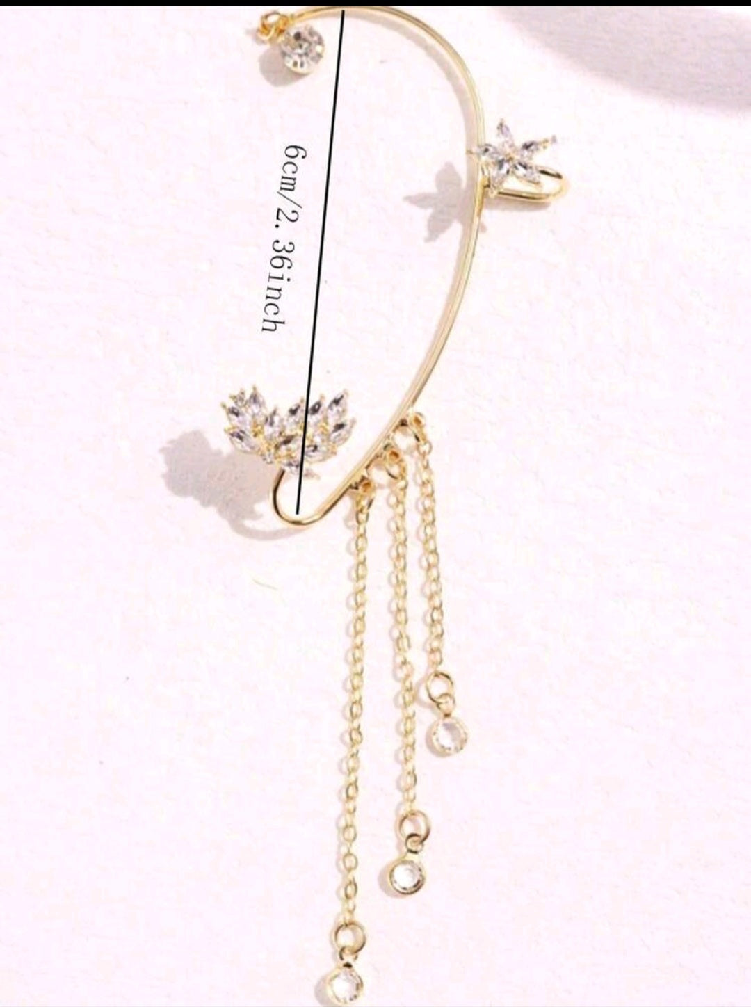 1pc Elegant Delicate Golden Butterfly Rhinestone Left Ear Cuff Earring.