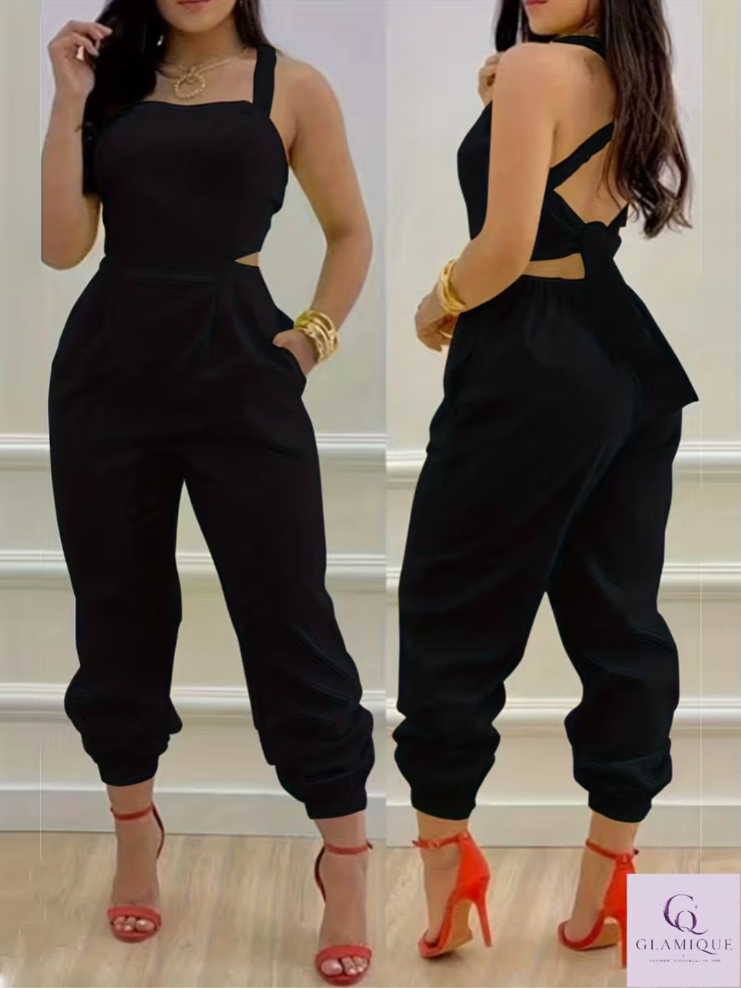 Cross-Back Cut-Out Jogger Jumpsuit