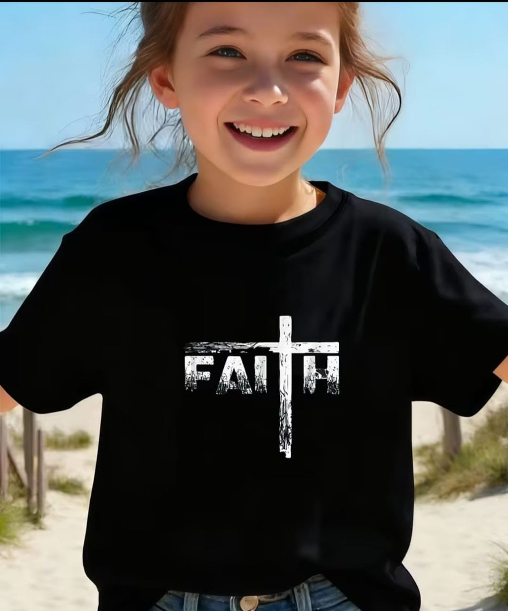 Kiddies FAITH Cross Print Short Sleeve T-Shirt.