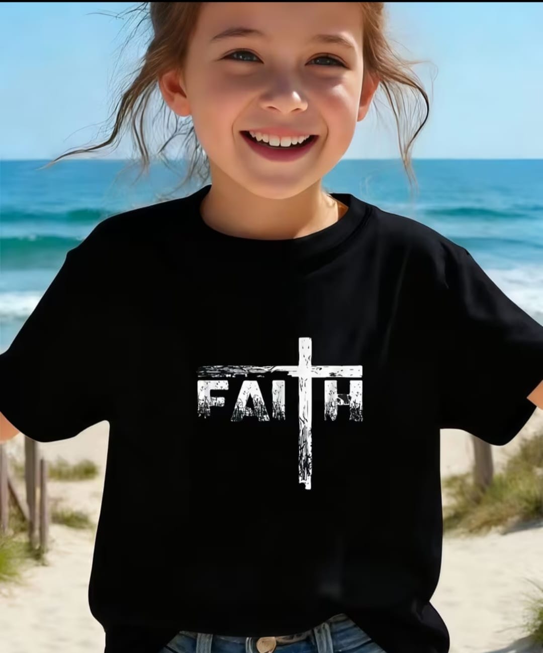 Kiddies FAITH Cross Print Short Sleeve T-Shirt.