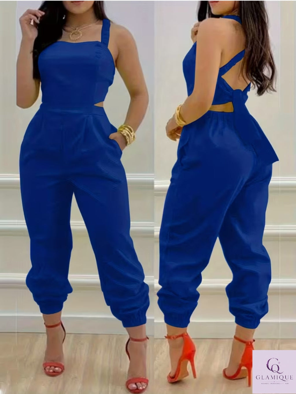 Cross-Back Cut-Out Jogger Jumpsuit