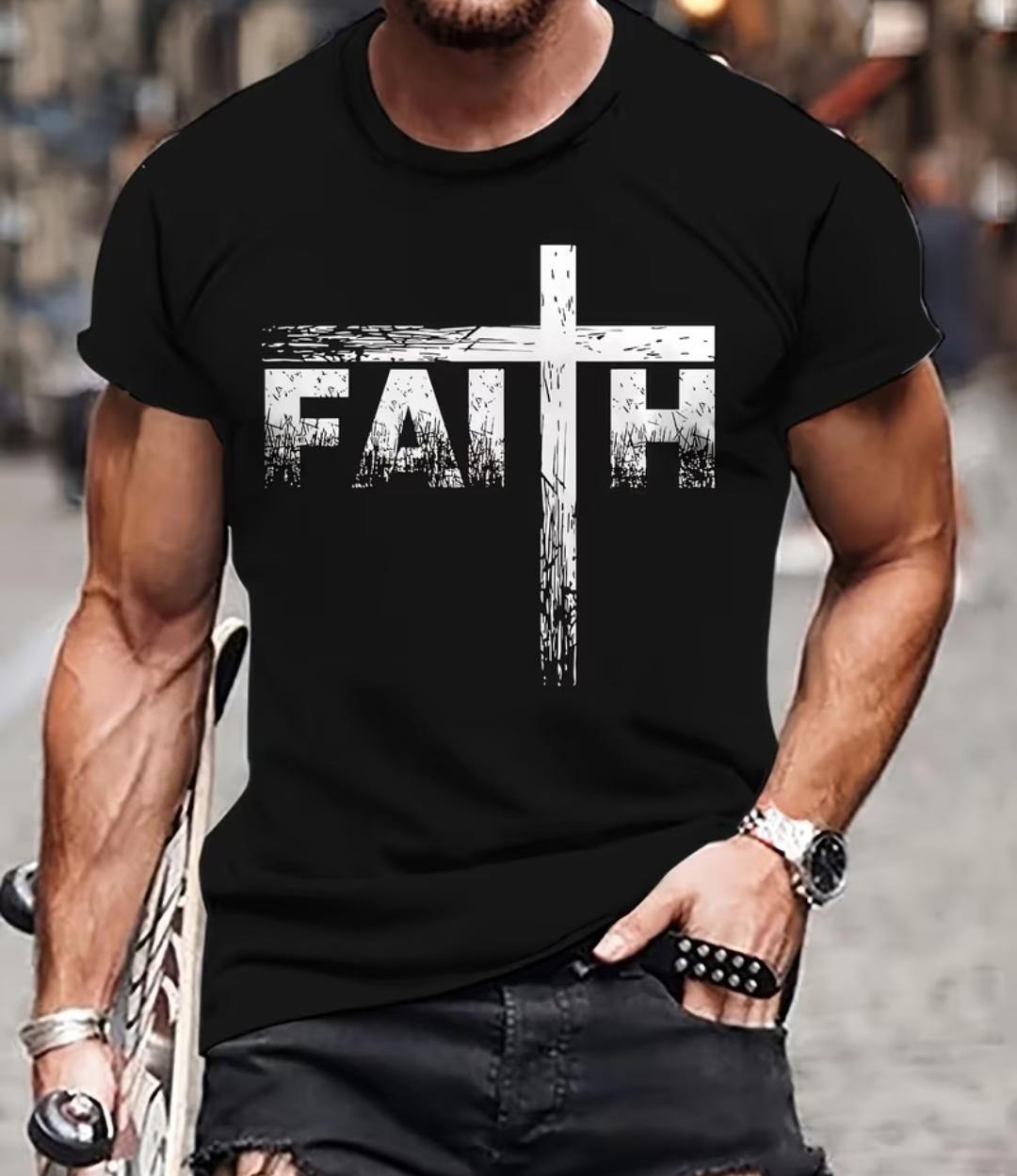 Unisex Adults FAITH cross print short sleeve T-Shirt.