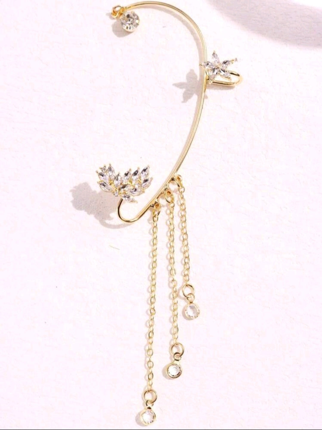 1pc Elegant Delicate Golden Butterfly Rhinestone Left Ear Cuff Earring.