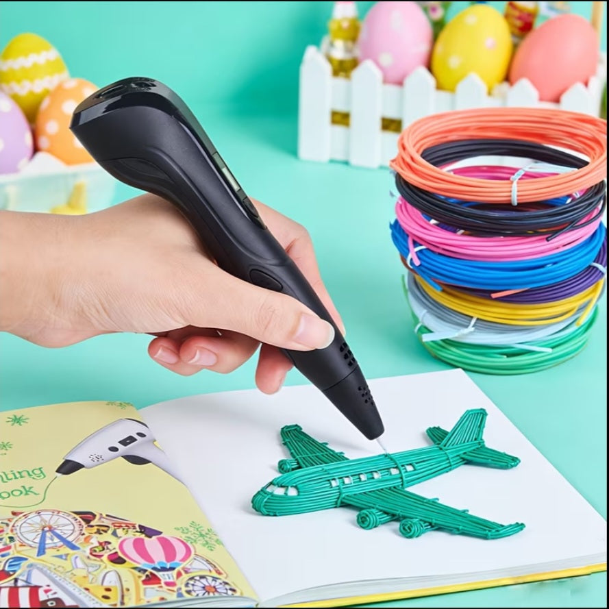 3D Printing Pen Set – 6-Color PLA Filament, LCD Display & Finger Sleeves