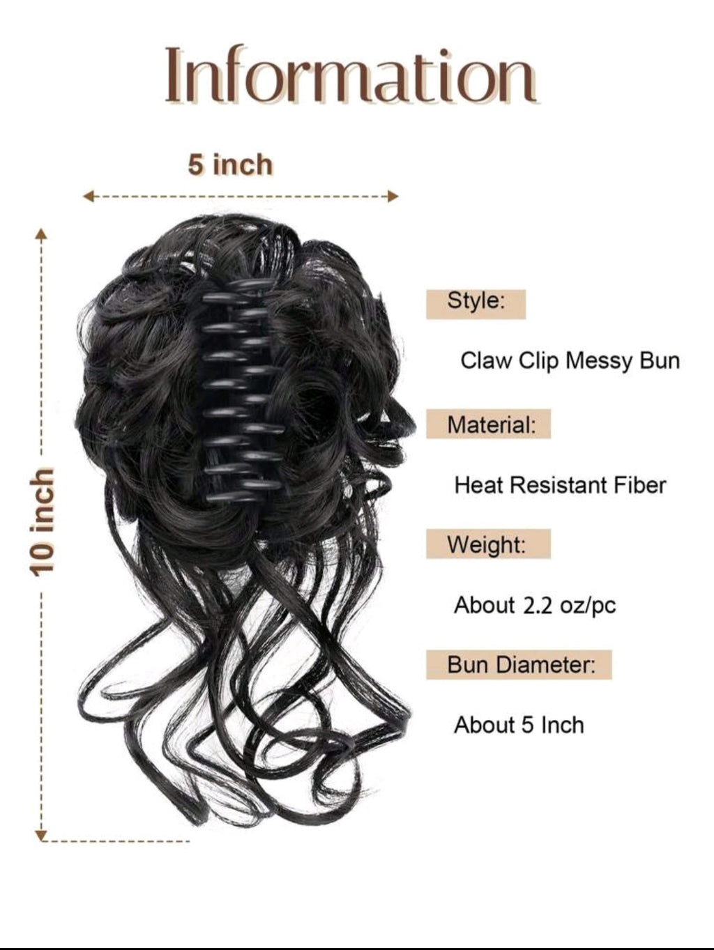 Women Messy Wavy Messy Bun Hair Piece (Black)