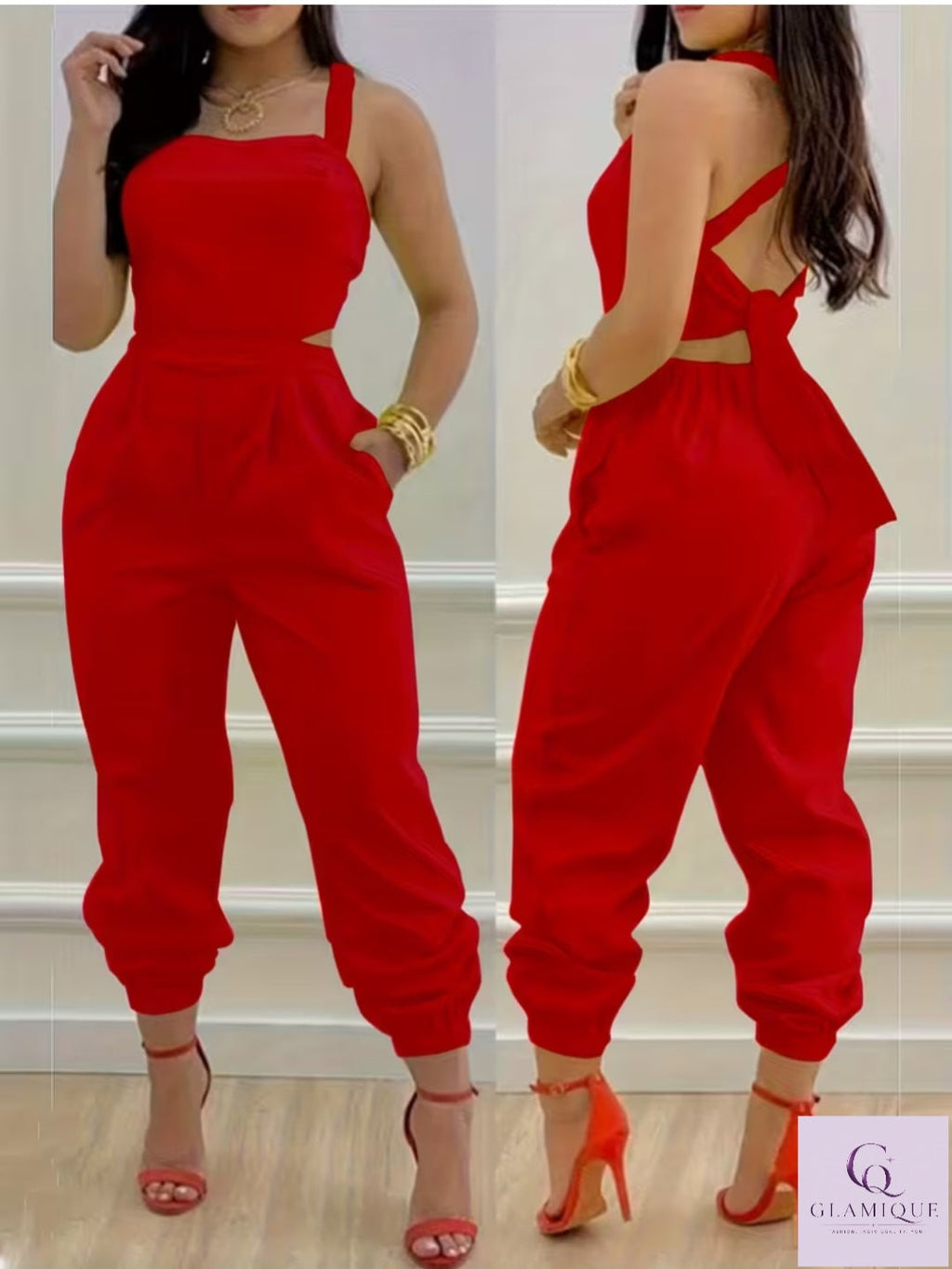 Cross-Back Cut-Out Jogger Jumpsuit