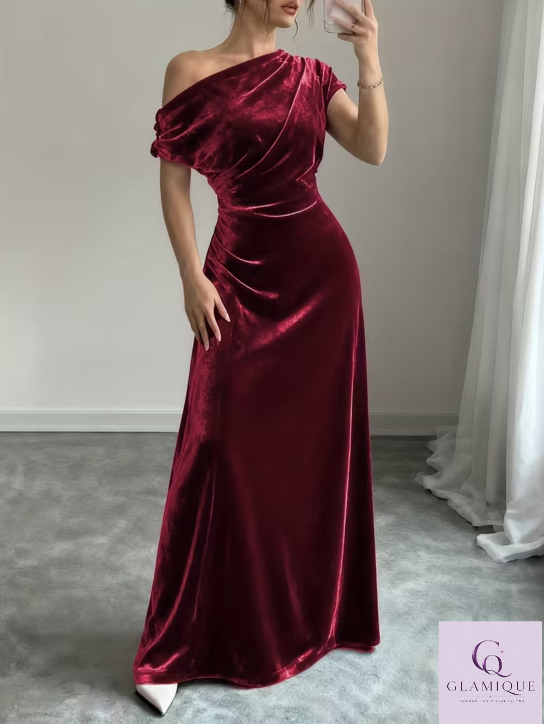 New Spring Women's Velvet Off-Shoulder Floor-Length Dress