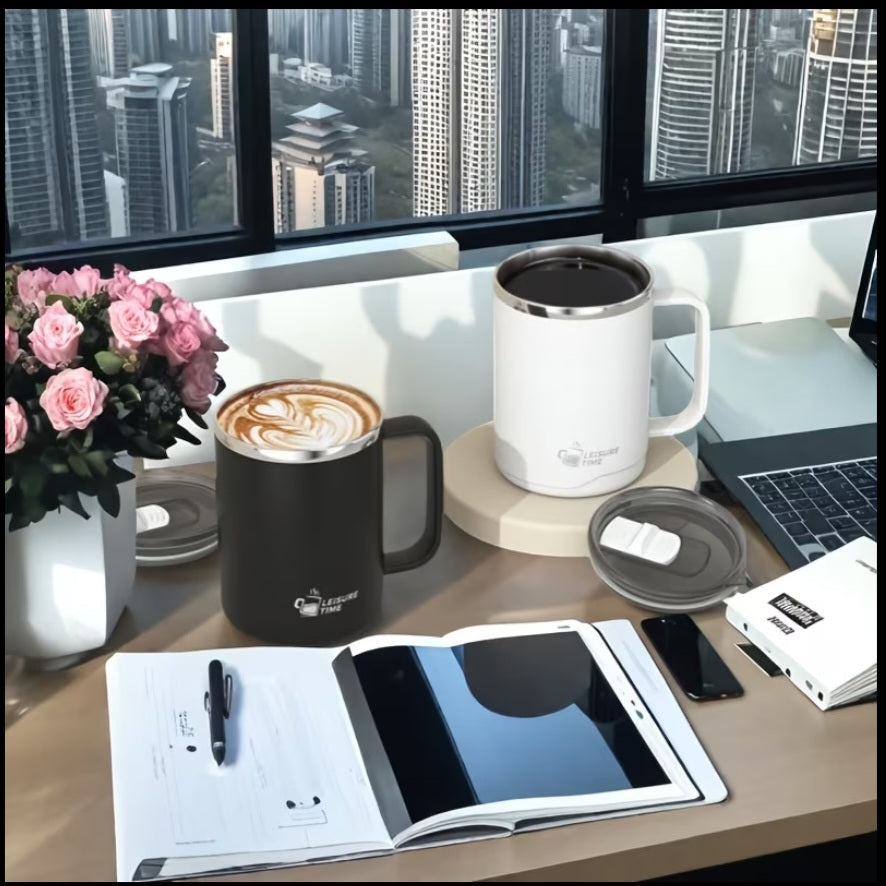 Leisure Time Insulated Stainless Steel Mug with Lid – 410ml